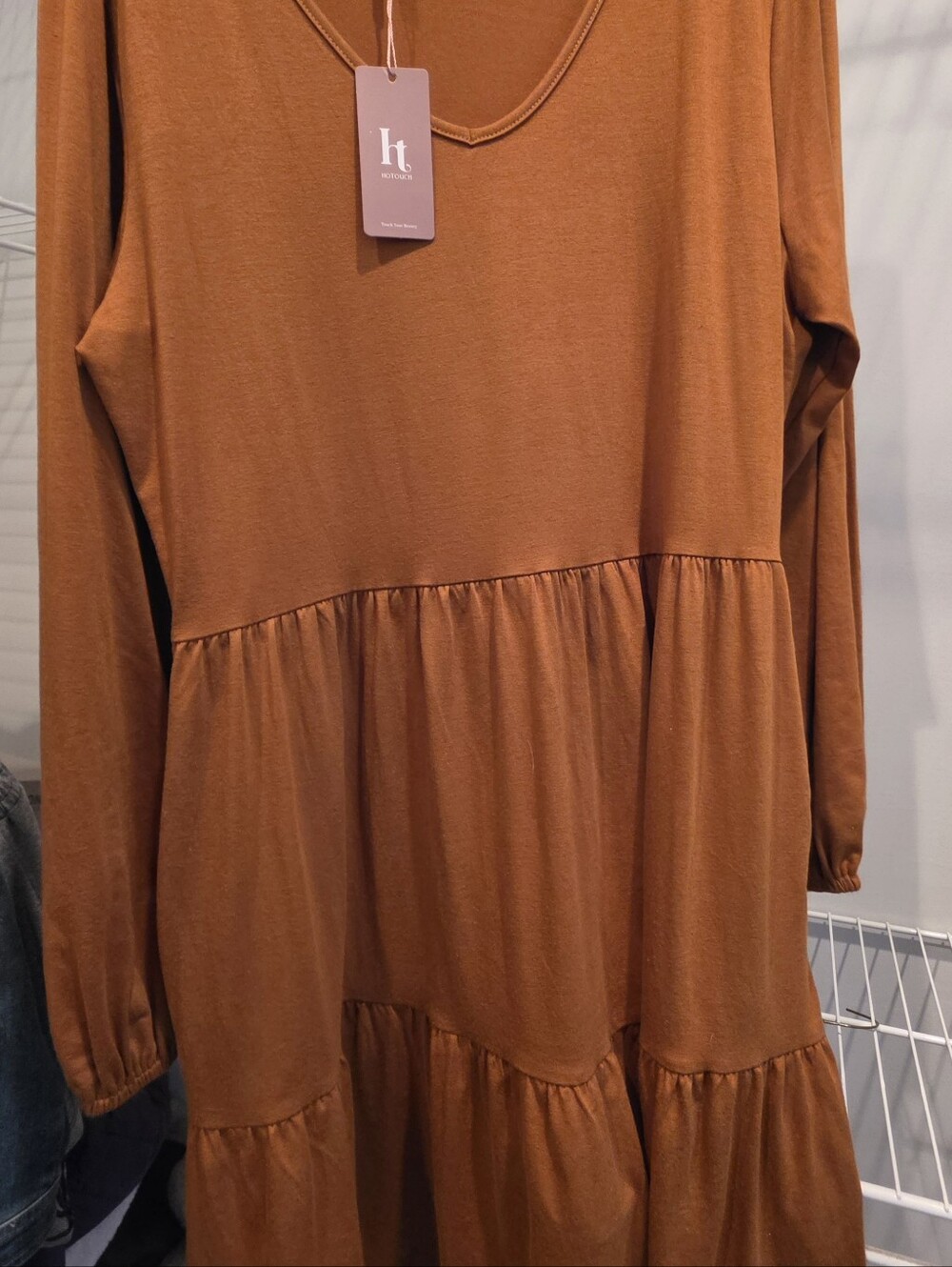 ht Cozy Tiered Tunic Dress in Rust